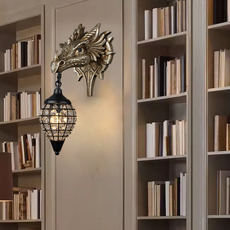 European Dragon Crystal Iron Resin 1-Light Wall Sconce Lamp