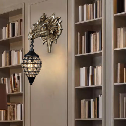 European Dragon Crystal Iron Resin 1-Light Wall Sconce Lamp