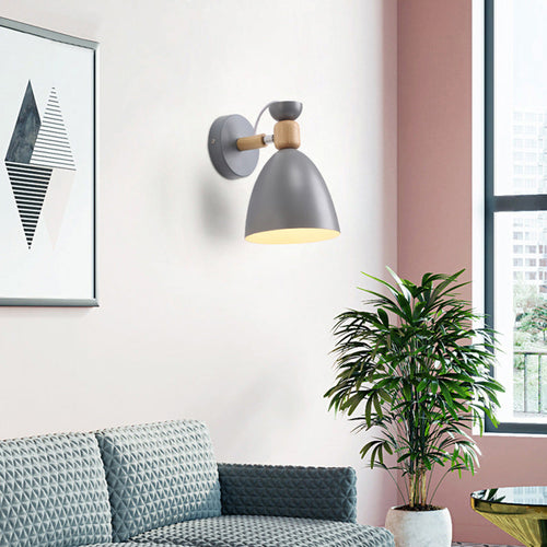 Round Horn Aluminum Wood 1-Light Wall Sconce Lamp