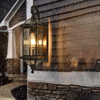 Copper Glass Lantern 1-Light Waterproof Wall Sconce Lamp