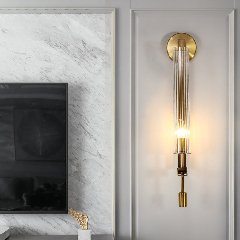 Simplicity Ribbed Glass Column 1-Light Wall Sconce Lamp