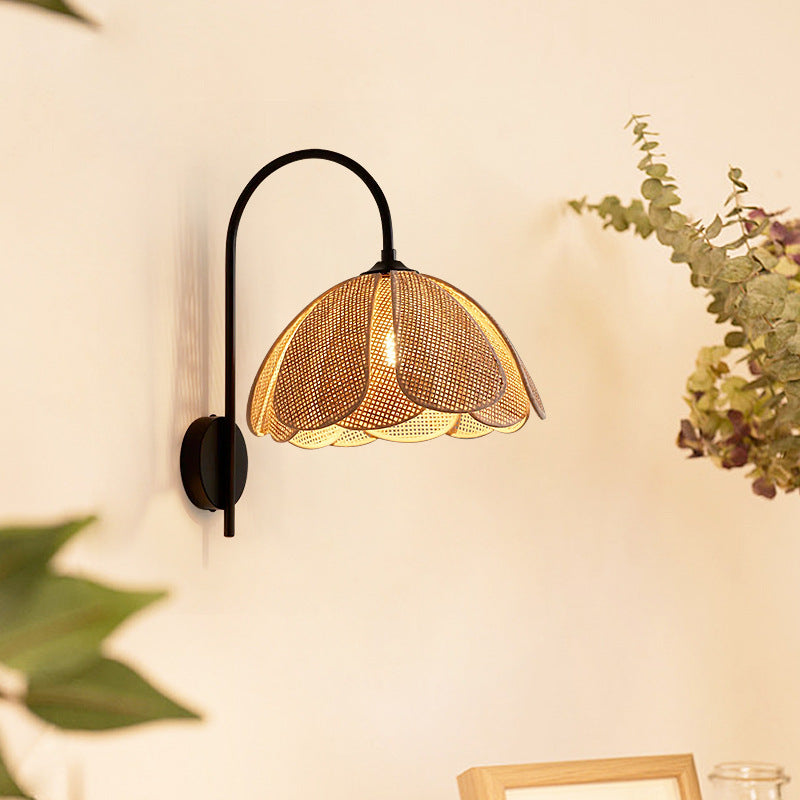 Boho Rattan Weaving Petal Shade 1-Light Wall Sconce Lamp