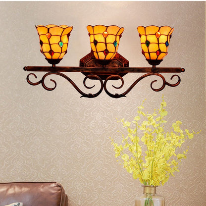 Tiffany Iron 3-Light Vanity Mirror Front Wall Sconce Lamp