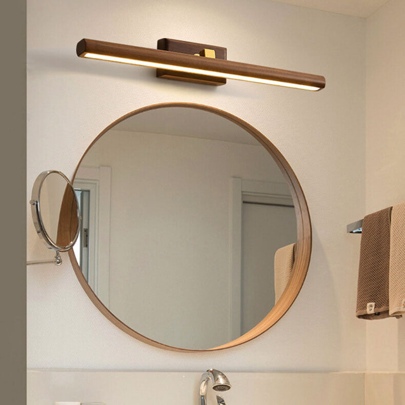Nordic Minimalist Beechwood Copper Cylinder LED Bathroom Vanity Mirror Front Wall Sconce Lamp For Living Room & Bathroom