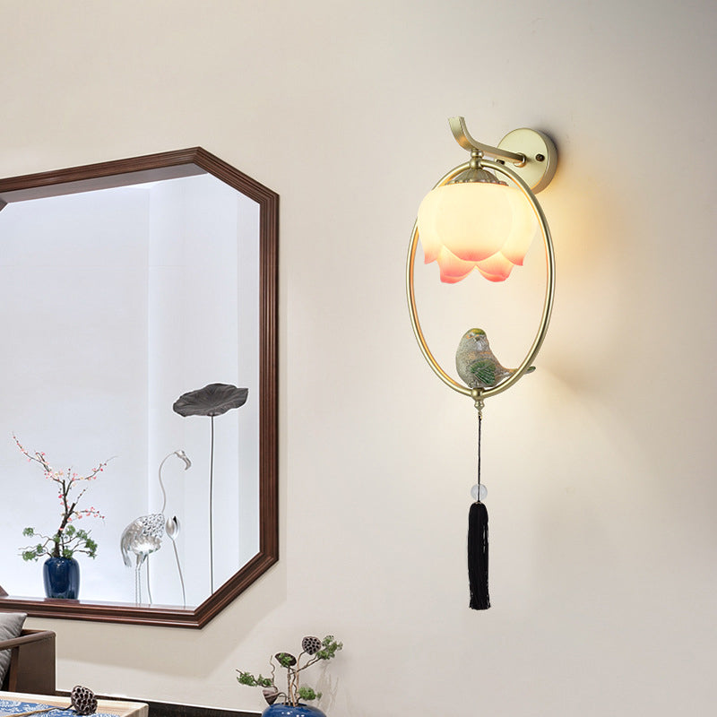 Chinese Elliptical Irregular Shape 1-Light Wall Sconce Lamp