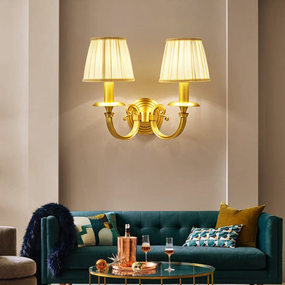 Full Frame Pleated Fabric Shade 1/2-Light Wall Sconce Lamp