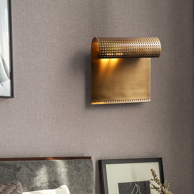 Rolled Edge Rectangle All Copper 1-Light Wall Sconce Lamp