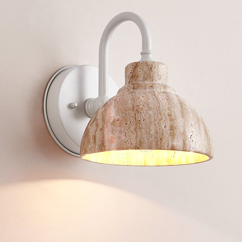 Japanese Travertine Bowl Shape 1-Light Wall Sconce Lamp