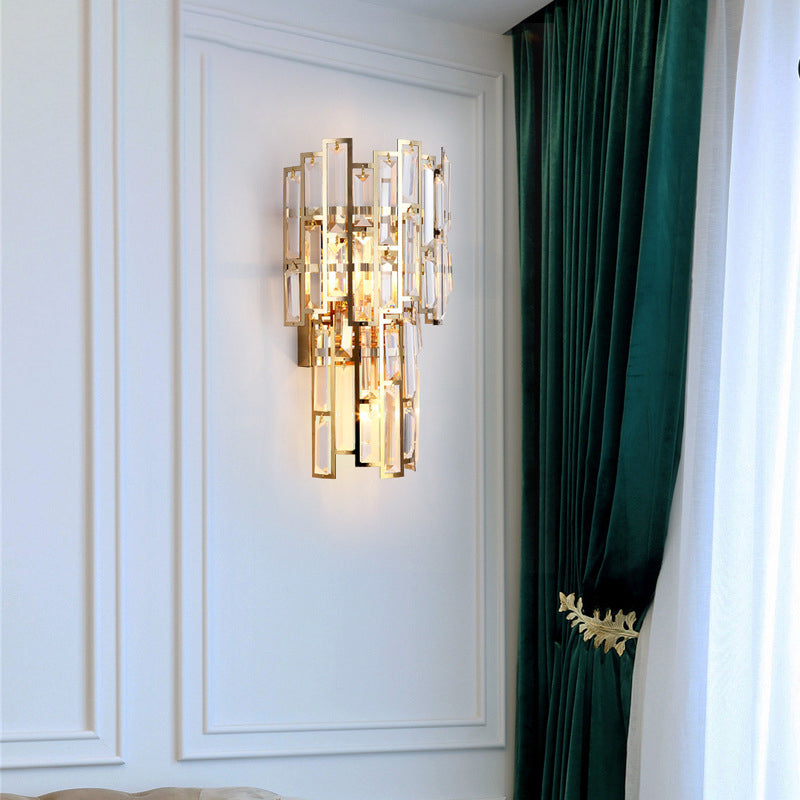 Double Stainless Steel Crystal 3-Light Wall Sconce Lamp