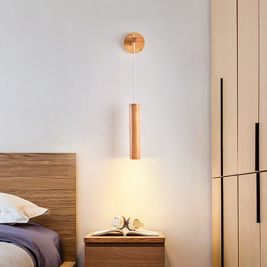Minimalist Long Strip Rubber Wood LED Wall Sconce Lamp