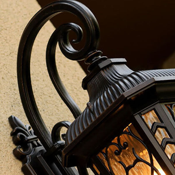 Outdoor Carved Cage Aluminum Glass 1-Light Wall Sconce Lamp