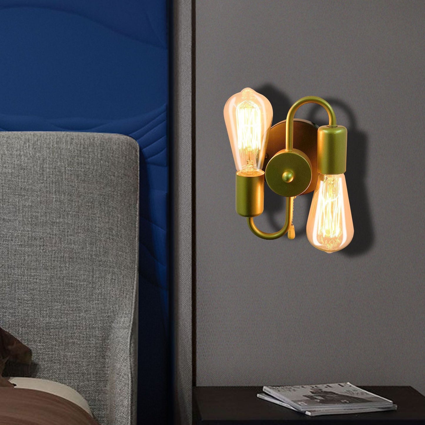 Industrial Iron Symmetrical 2-Light Wall Sconce Lamp