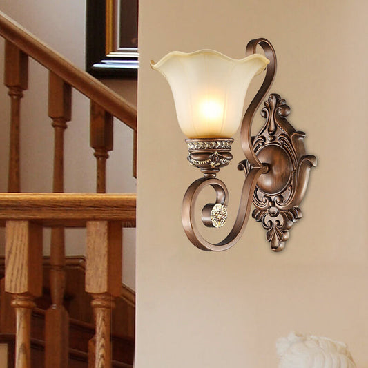 Iron Glass Flower Shape 1-Light Wall Sconce Lamp