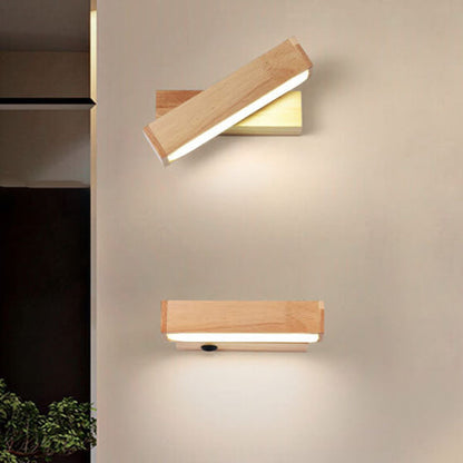 Log Wooden Rectangular Rotatable LED Wall Sconce Lamp