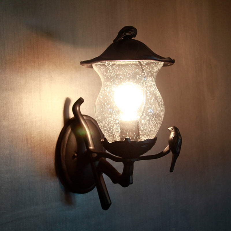 European Gourd Bird Aluminum Glass 1-Light Wall Sconce Lamp