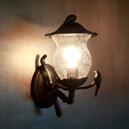 European Gourd Bird Aluminum Glass 1-Light Wall Sconce Lamp