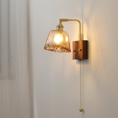Full Amber Glass Square Shade 1-Light Wall Sconce Lamp