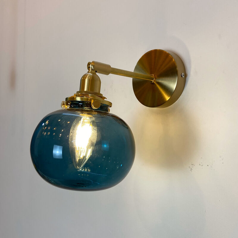 Japanese Round Ball Glass Brass 1-Light Wall Sconce Lamp