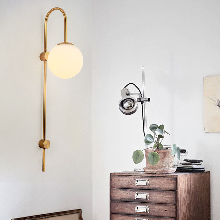 Iron Glass Round Ball Long Pole 1-Light Wall Sconce Lamp