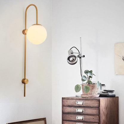 Iron Glass Round Ball Long Pole 1-Light Wall Sconce Lamp