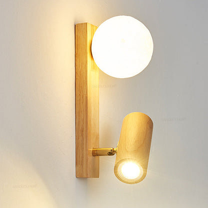 Scandinavian Orb Cylinder Wood PE LED Wall Sconce Lamp