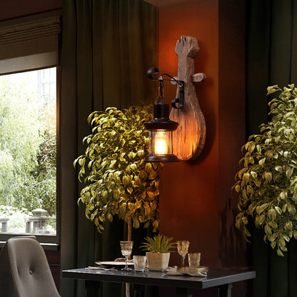 Farmhouse Wooden Pipa Shape 1-Light Wall Sconce Lamp