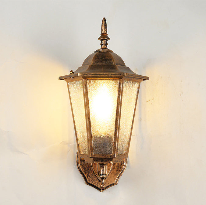 Hexagonal Frosted Glass 1-Light Outdoor Wall Sconce Lamp