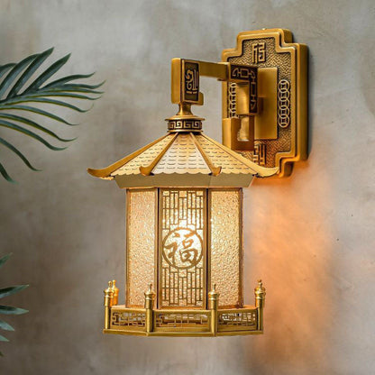 Chinese Glass House Cylinder Conic 1-Light Wall Sconce Lamp