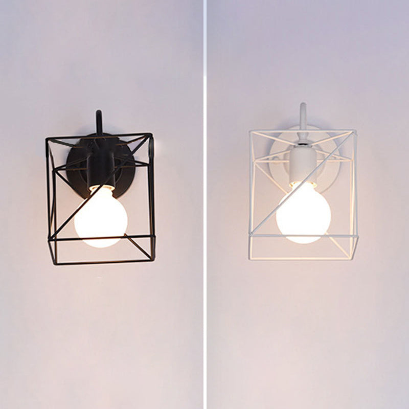 Rustic Iron Square Frame 1-Light Wall Sconce Lamp