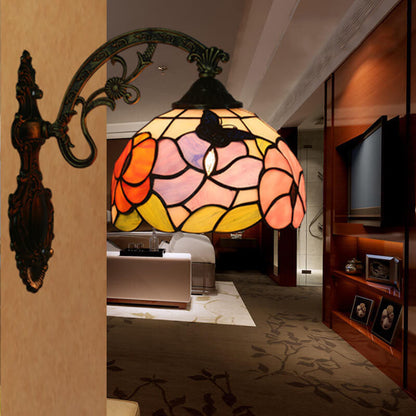 Tiffany Flower Stained Glass Dome 1-Light Wall Sconce Lamp