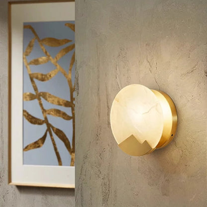 Marble Shade Gold Finish Frame 1-Light Wall Sconce Lamp