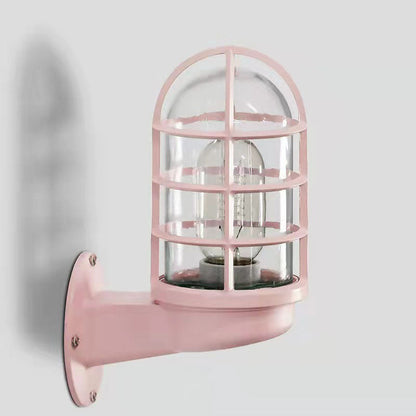 Macaron Cylinder Grid Iron Glass 1-Light Wall Sconce Lamp