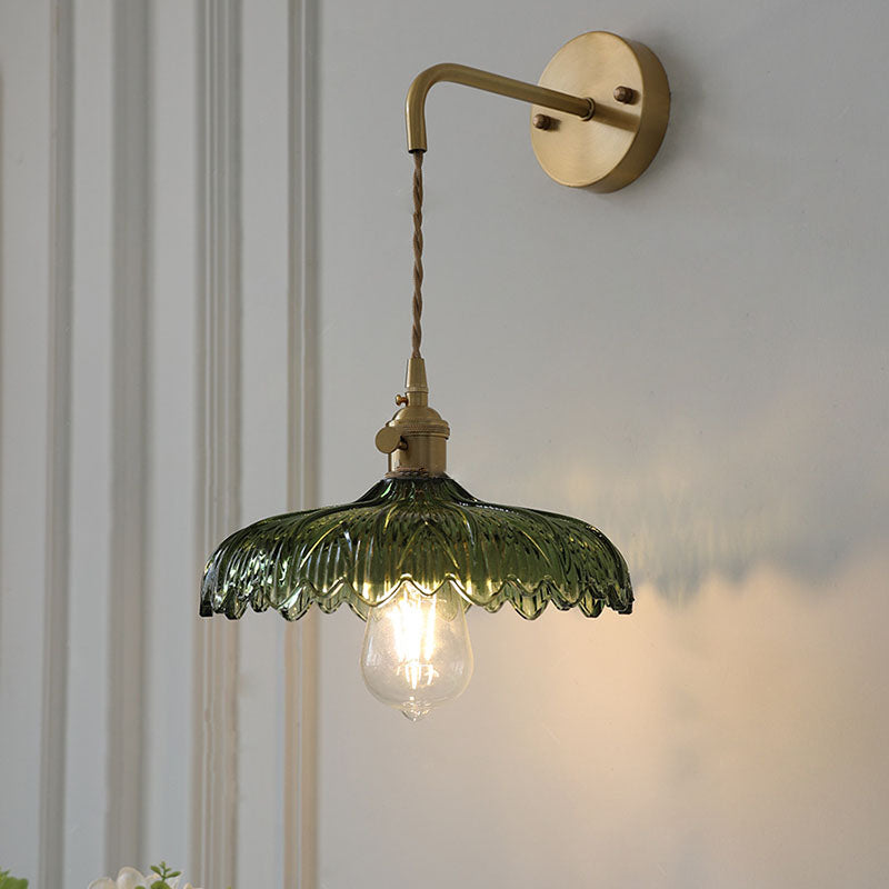 Art Deco Iron Flower Glass Shade 1-Light Wall Sconce Lamp