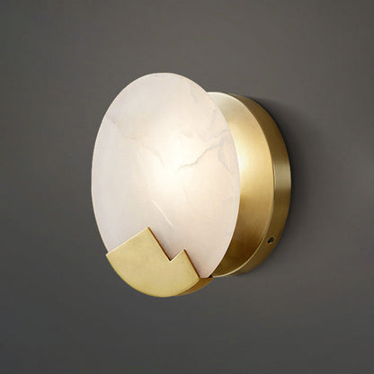 Luxury Round Full Copper Marble 1-Light Wall Sconce Lamp