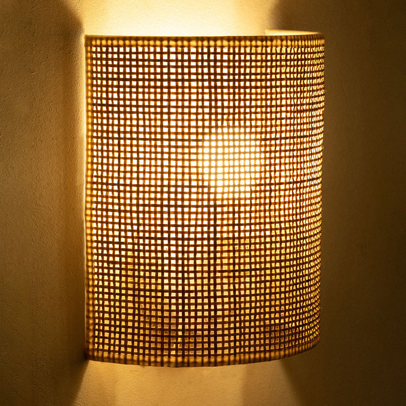 Japanese Half Cylinder Rattan 1-Light Wall Sconce Lamp