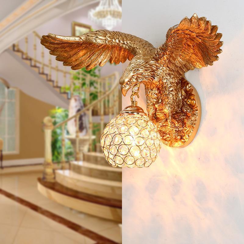 Resin Eagles Crystal Shade 1-Light Wall Sconce Lamp