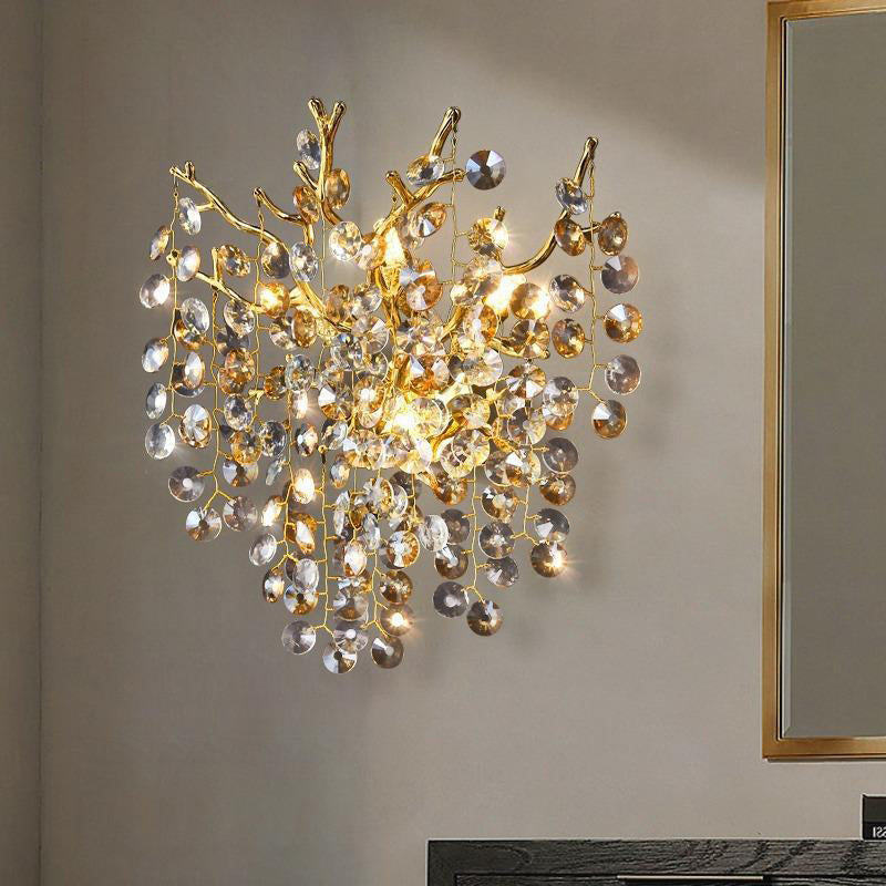 Aluminum Crystal Branch Bead 2/3 Light Wall Sconce Lamp