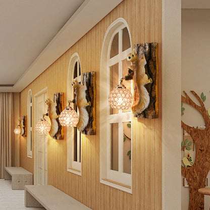 Creative Squirrel Resin Crystal 1-Light Wall Sconce Lamp