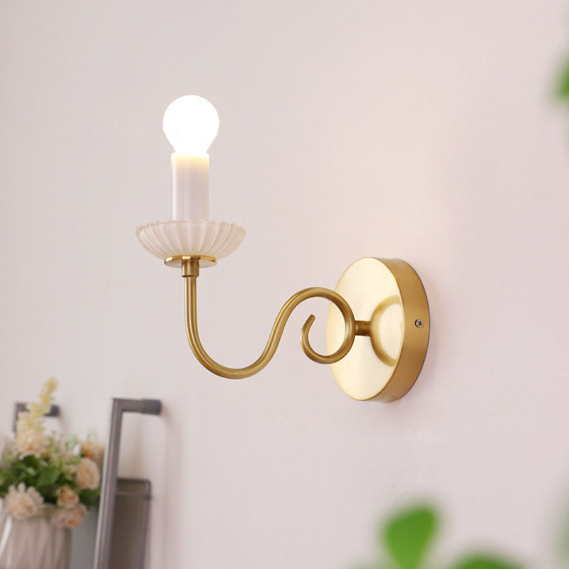 French Candelabra Brass Glass 1-Light Wall Sconce Lamp