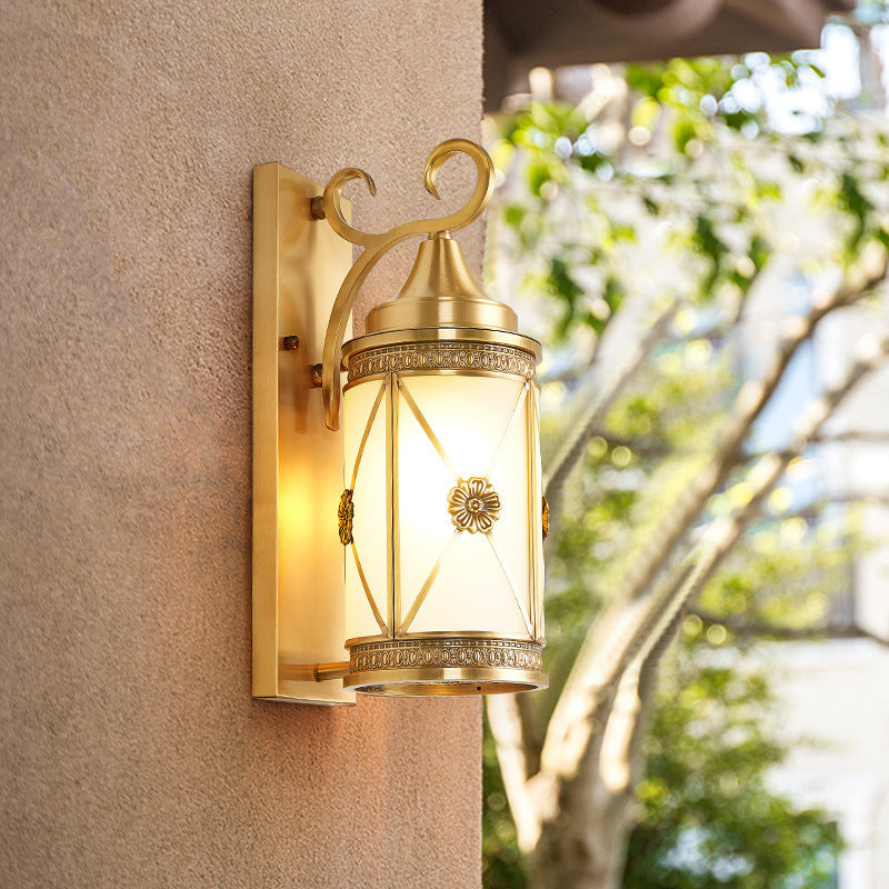 Copper Glass Lantern Column 1/3 Light Wall Sconce Lamp