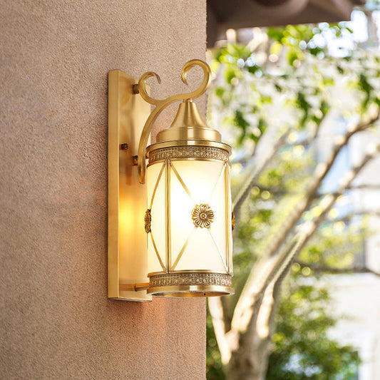 Copper Glass Lantern Column 1/3 Light Wall Sconce Lamp