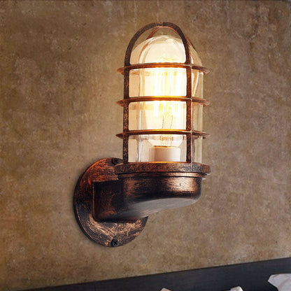 Colonial Cylinder Iron Glass 1-Light Wall Sconce Lamp