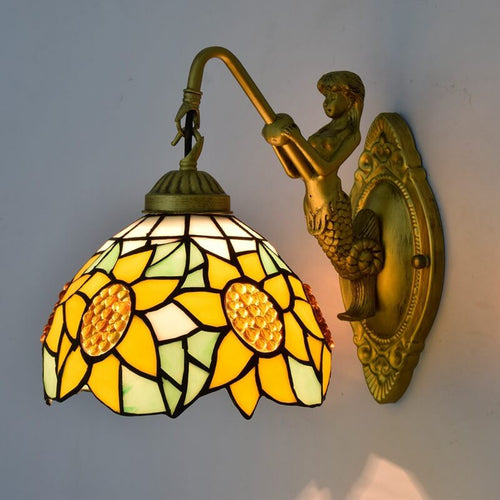Tiffany Sun Flower Stained Glass 1-Light Wall Sconce Lamp