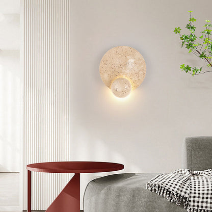 Japanese Round Yellow Travertine LED Wall Sconce Lamp