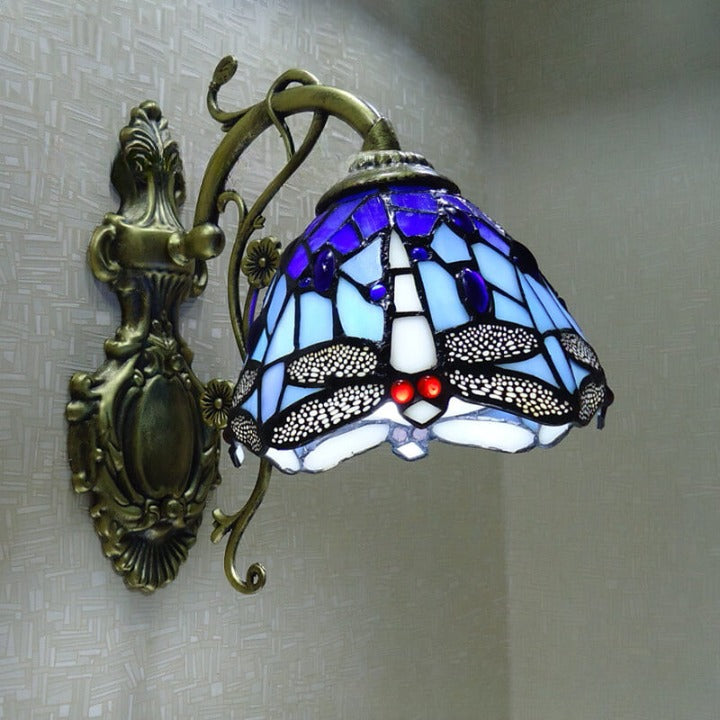 Tiffany Stained Glass Dragonfly 1-Light Wall Sconce Lamp