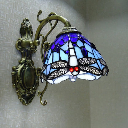 Tiffany Stained Glass Dragonfly 1-Light Wall Sconce Lamp