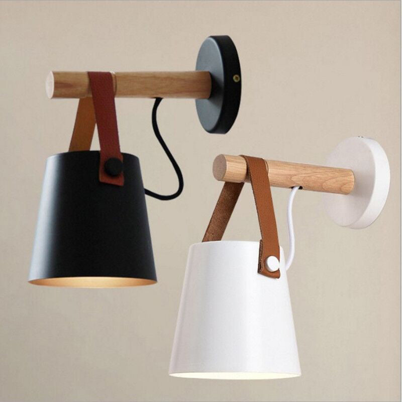 Minimalist Wood Iron Cylinder 1-Light Wall Sconce Lamp