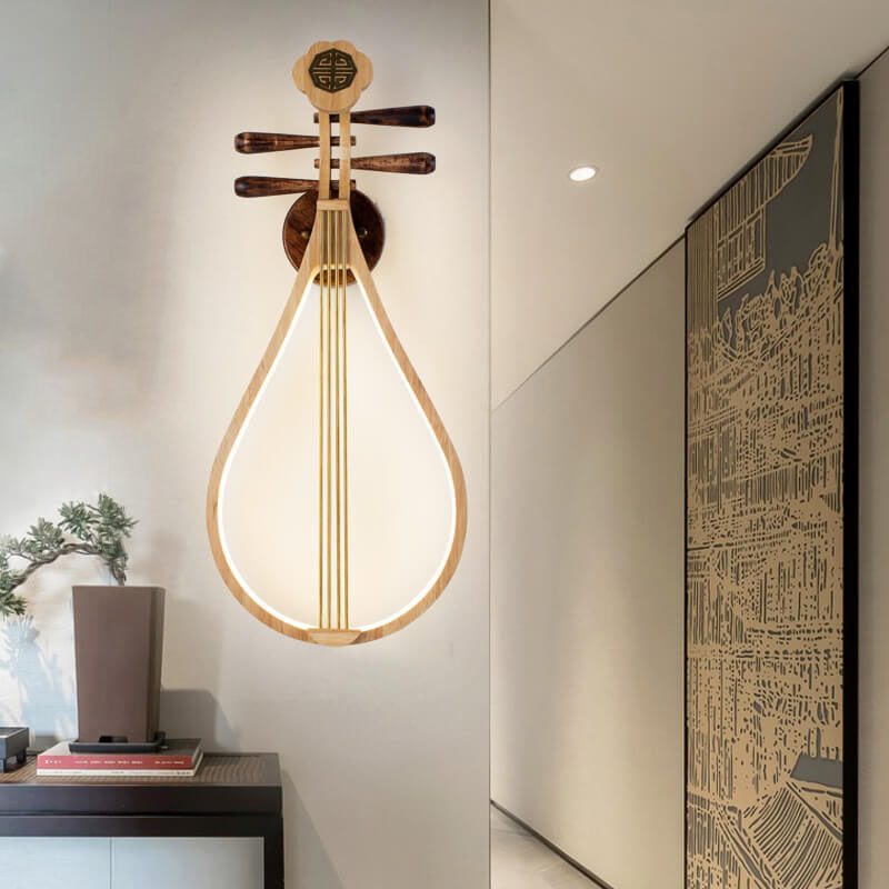 Chinese Pipa Instrument Zen Decoration LED Wall Sconce Lamp