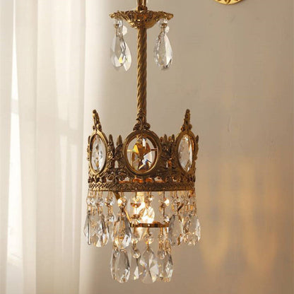 French Bent Crown Copper Crystal 1-Light Wall Sconce Lamp