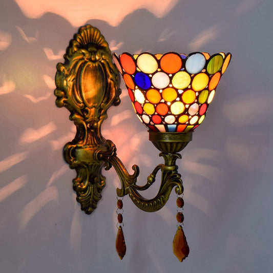 Tiffany Cup Iron Stained Glass 1-Light Wall Sconce Lamp